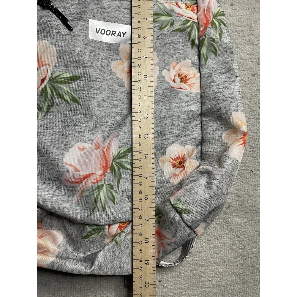 Vooray Floral Drawstring Backpack Gray/Pink Padded Adjustable Straps Zipper Gym